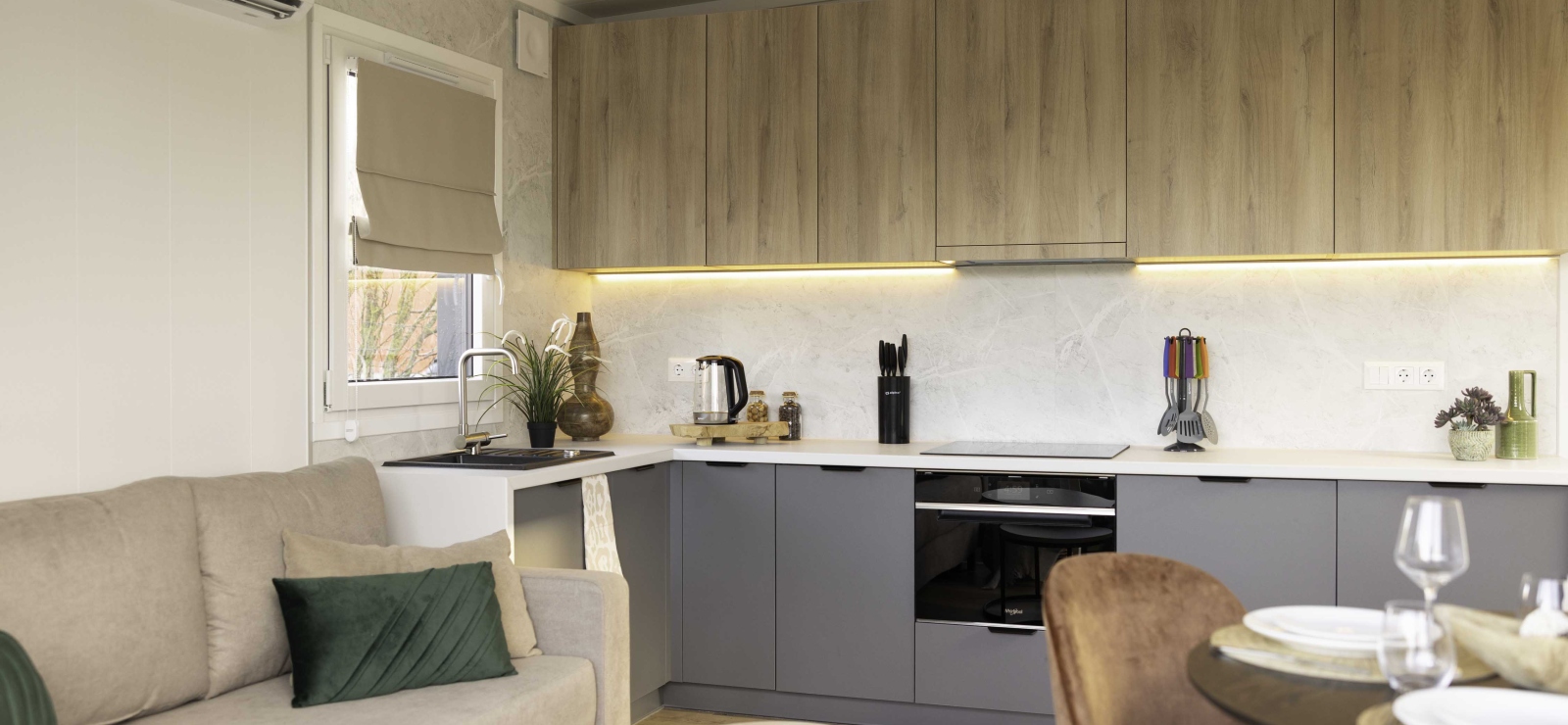 Woon- en keukengedeelte van de Flexwoning 3.0 van KaFra Housing