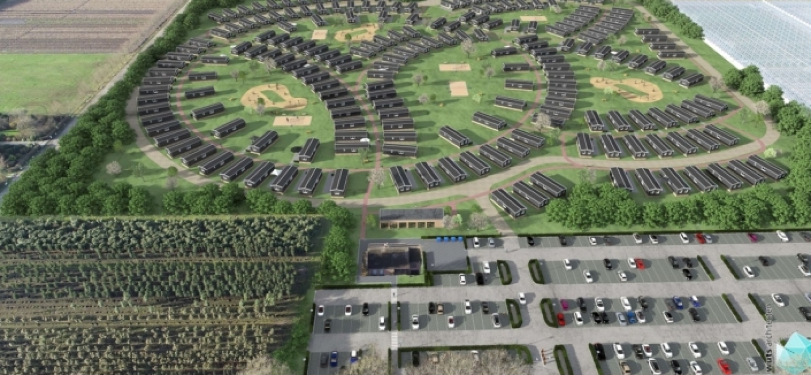 Visual van de architect met bovenaanzicht van KaFra Californië