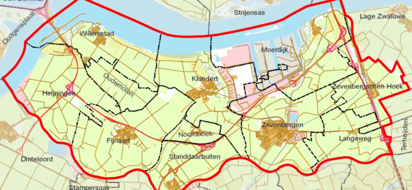 Afbeelding van een landkaart met daarop gemeente Moerdijk