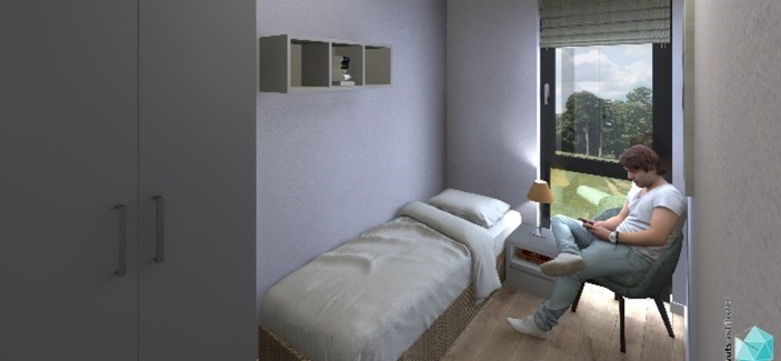 Visual van eenpersoonskamer in een KaFra Tower